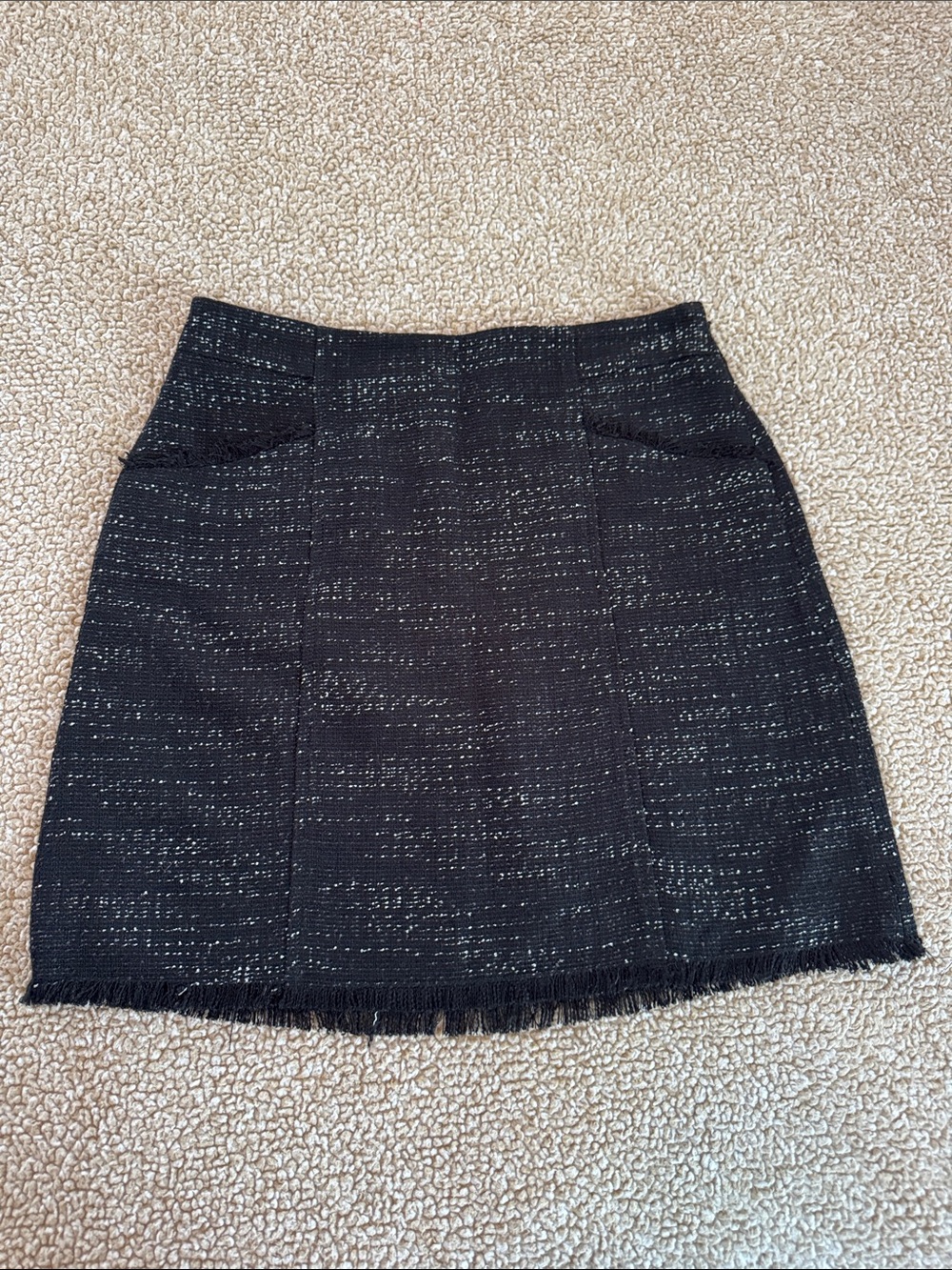 LOFT Black Tweed Mini Skirt with White Threading